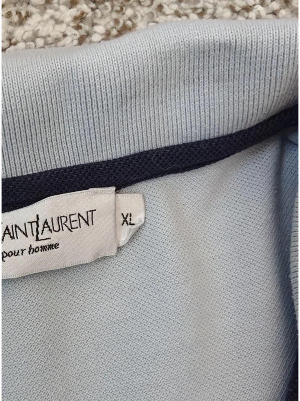 VINTAGE Yves Saint Laurent YSL Pour Homme Blue Striped Polo Shirt XL Luxury - Picture 7 of 9